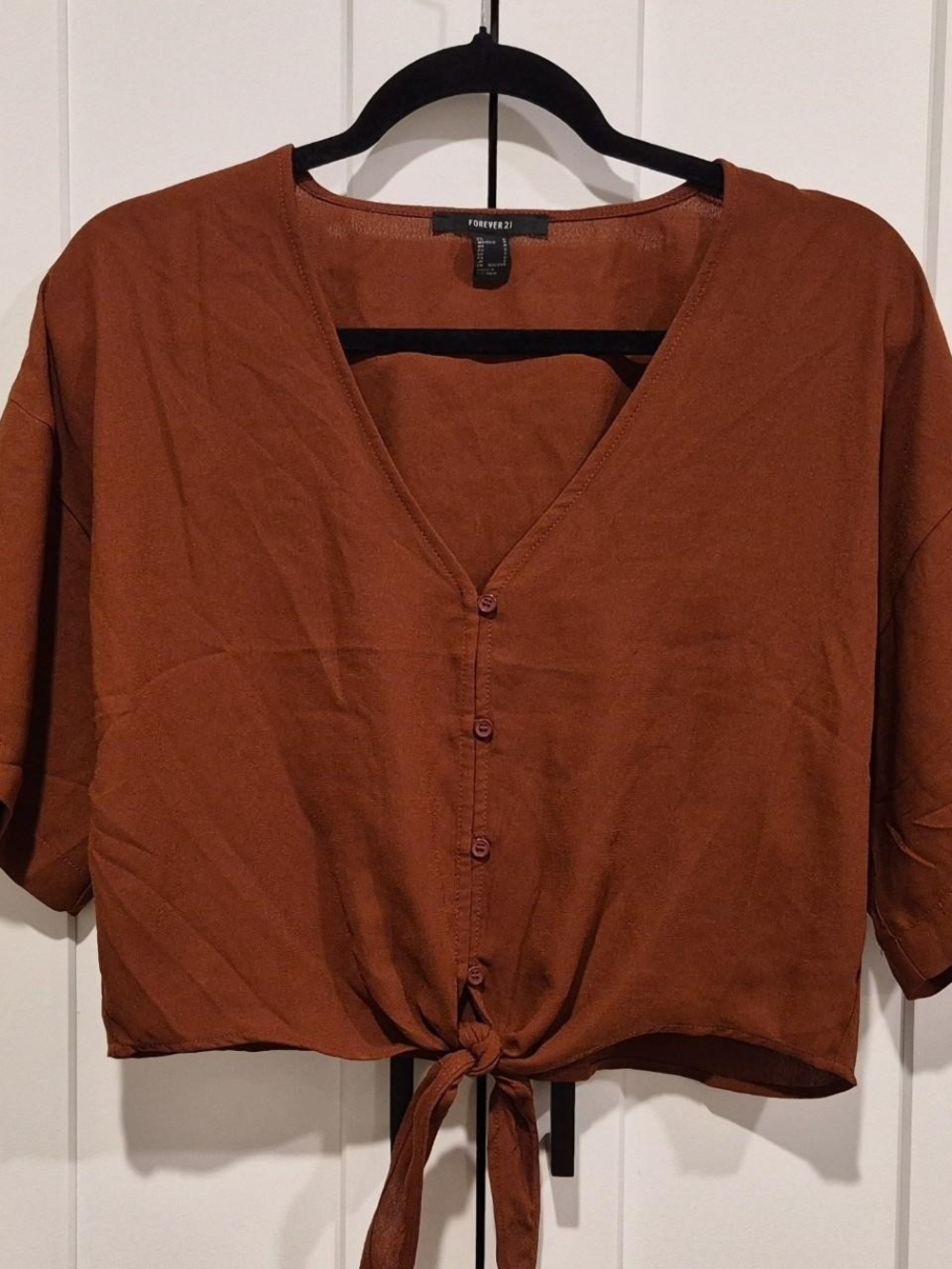 Rust Brown Tie-Front Crop Top BUY1 GET1 FREE